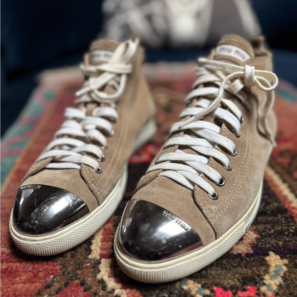 ✨ Miu Miu Suede High-Top Sneakers with Silver Cap Toe ✨ - Picture 6 of 6